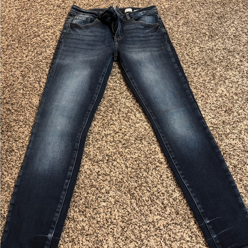 KanCan Blue Skinny Jeans with Faded Wash and Textured Denim
